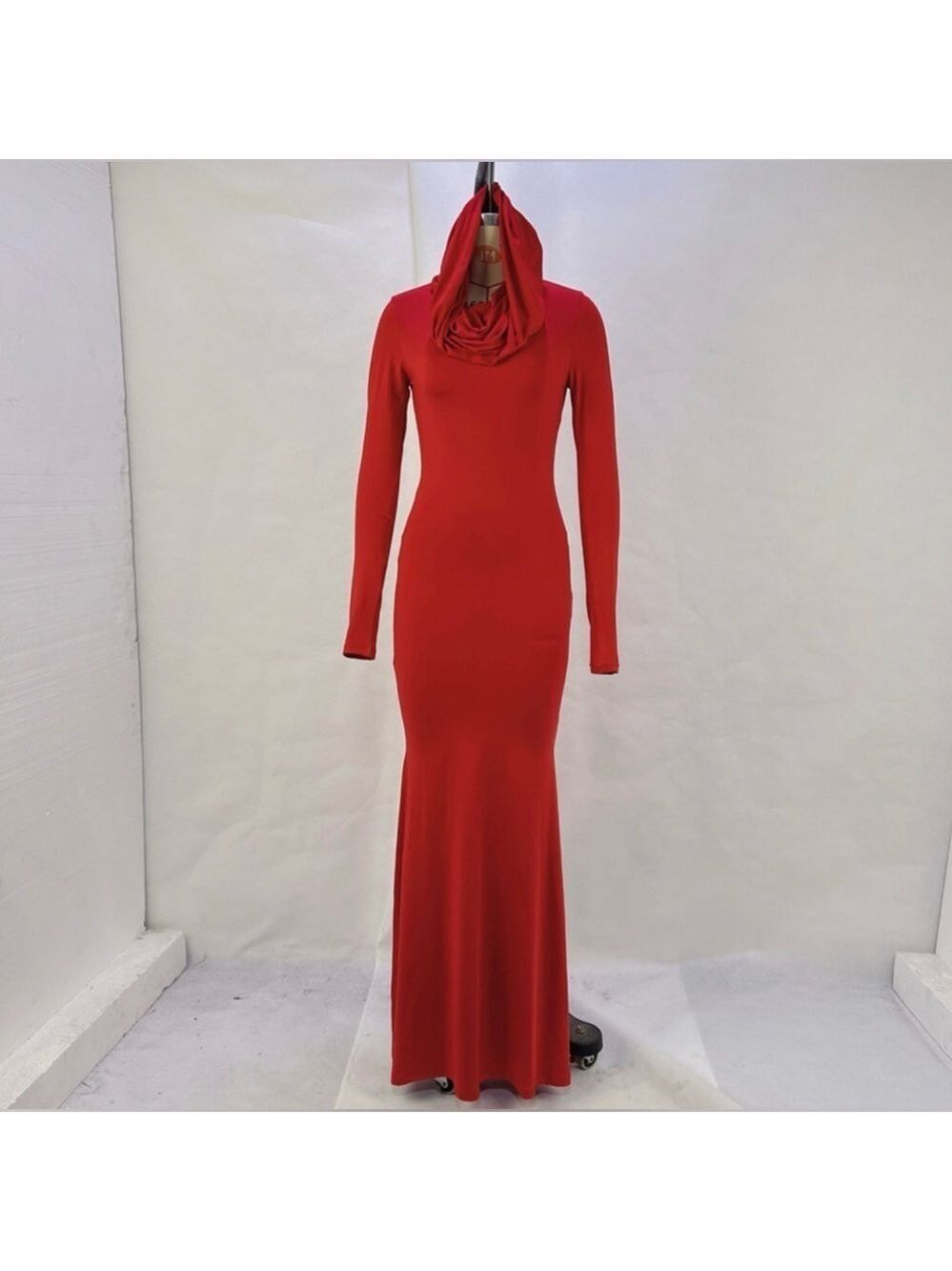 Long Red Hooded Dress - Picture 3 of 5